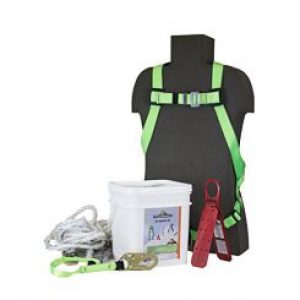 Peakworks OSHA Compliant, Fall Protection Roofer’s Kit, Safety Harness (Universal Fit), Rope Grab, 50′ Vertical Lifeline, and Reusable Roof Bracket, White/Green, V8257275