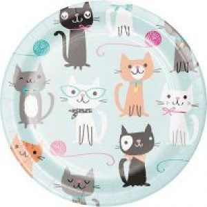 Purr-fect Cat Themed Disposable Party Supplies: 16 Dinner Plates + 16 Dessert Plates + 16 Lunch Napkins + 16 Beverage Napkins And Table Cover