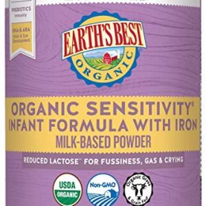Earth’s Best Organic Low Lactose Sensitivity Infant Formula with Iron, Milk-Based Powder, 35oz.