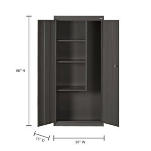 Sandusky Lee VFC1301566-09 Black Steel Janitorial/Supply Cabinet, 3 Fixed Side Shelves, 66″ Height x 30″ Width x 15″ Depth