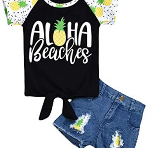 Baby Girl Clothes Toddler Girl Short Sleeve T-Shirt Tops Pineapple Printing Denim Shorts Outfits 2Pcs Set for Summer Suits