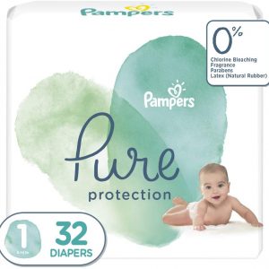 Diapers Newborn/Size 1 (8-14 lb), 32 Count – Pampers Pure Protection Disposable Baby Diapers, Jumbo Pack