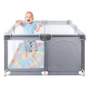 Arkmiido Extra Large Playard Baby Play Center Sturdy Square Fence with Breathable Mesh Storage Safety Play Yard Home Indoor & Outdoor for Children Toddlers (Color : Gray)