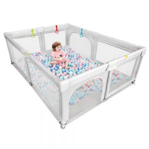 Baby Playpen Portable Kids Activity Centre Safety Play Yard NO Gaps Home Indoor Outdoor Fence Anti-Fall Play Pen with Gate for Baby Boys Girls Toddlers (Color : Gray)