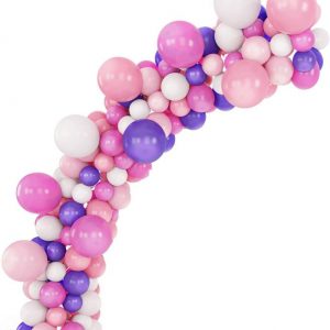 TUR Party Supplies Balloon Garland Kit with 120 Pink, Hot Pink, Light Pink, and Purple Small Medium Large Balloons, 16′ Garland, 100 Glue Dots, Tying Tool, Birthday, Baby Shower, Party Decoration