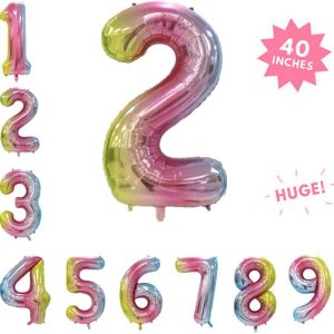 Rose&Wood 40 Inch Rainbow Color Huge Number Balloon, Gradient Number Balloon, Colorful Party Decoration, Birthday Arrangement Floating Balloon(Rainbow,Number 2)