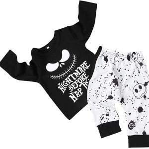 Halloween Baby Boy Girl Clothes 2PCs Outfit Set Nightmare Before Christmas T-Shirt and Skull Pants 0-6T