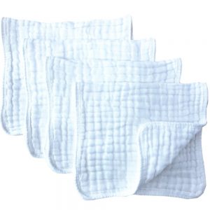 Muslin Burp Cloths 4 Pack Large 20″ by 10″ 100% Cotton 6 Layers Extra Absorbent and Soft by Synrroe