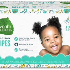 Seventh Generation Baby Wipes, Free & Clear Unscented and Sensitive, Gentle as Water, with Flip Top Dispenser, 768 count (Packaging May Vary)