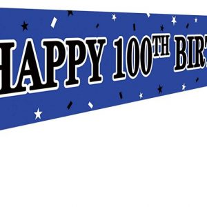 Large Blue Happy 100th Birthday Banner, 100th Birthday Party Sign, 100th Birthday Party Supplies Decorations (9.8 x 1.6 ft)