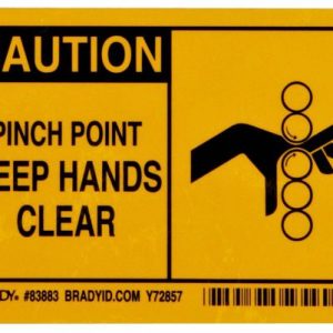 Brady 83883 3-1/2″ Height, 5″ Width, B-302 High Performance Polyester, Black On Yellow Color Alert Sign, Legend “Caution, Pinch Point Keep Hands Clear With Picto”