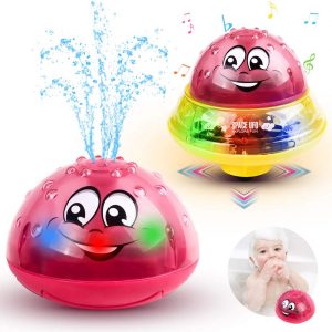 Baby Bath Toys Light Up Bathtub Toys 2 in 1 Automatic Induction Water Spray Toy & Space UFO Car Toys with Light Musical Bath Toy for Kids Toddlers