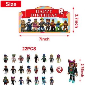Roblox Party Supplies with 23 Pcs Roblox Cake Toppers,1 Roblox Birthday Banner,20 Balloons