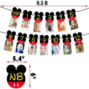 Mickey Mouse First Birthday Party Supplies Decorations – Glittery Mickey 1st Birthday Cake Cupcake Topper, Mickey 1st Birthday Photo Banner, Mickey One Garland, 12″ Latex Balloon, 14″ Paper Tassel