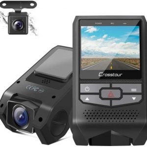Crosstour Dual Dash Cam Front and Rear FHD 1080P Mini in Car Camera with Parking Monitoring,G-Sensor,WDR,Night Vision, Motion Detection, Loop Recording, Screen Rotation (CR600)