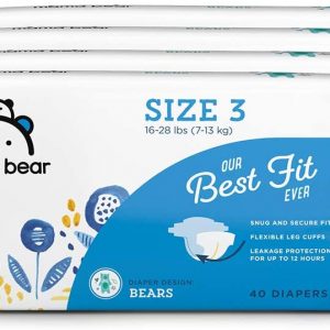 Amazon Brand – Mama Bear Best Fit Diapers Size 3, 160 Count, Bears Print (4 packs of 40) [Packaging May Vary]