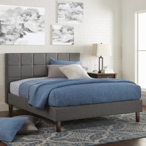 Better Homes & Gardens Knox 43″ Upholstered Platform Bed, Gray, Queen