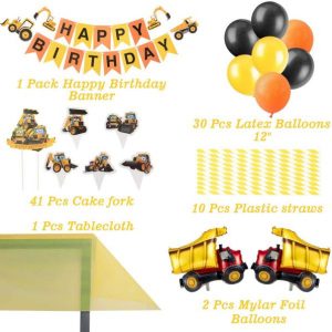 Construction Birthday Party Supplies Decorations Set- Serve 10 Guests -156 Pcs, Birthday Packs Includes Flatwares,Tablecloth, Cups, Backdrop, Banner, Balloons, Cakeforks, Napkins Gift for Girl’s Boys Kids Birthday Party and Baby Shower Decor