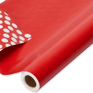 American Greetings Reversible Wrapping Paper Jumbo Roll, Red and White Polka Dots (1 Pack, 175 sq. ft.)