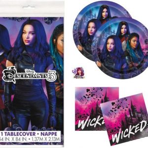Descendants 3 Theme Birthday Party Supplies Set – Serves 16 – Tablecover, Plates, Napkins and Sticker – Mal, Uma and Audrey