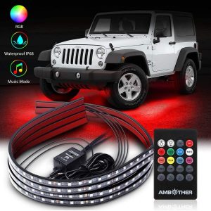 AMBOTHER Car Underglow Lights Waterproof Exterior 2-in-1 Design Wireless Remote Control with Sync Music Neon Under Glow Car Lights Strips Kits for Cars Trucks