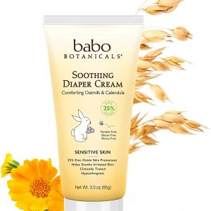 Babo Botanicals Soothing Baby Diaper Cream with Oatmilk and Calendula, Perservative and Mineral Oil Free, Vegan – 3 oz.