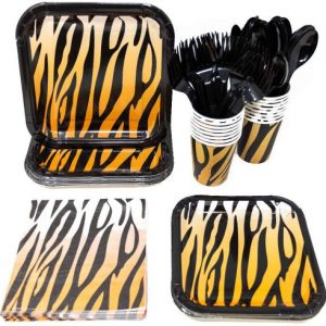 Tiger Stripe Party Supplies Pack (113+ Pieces for 16 Guests), Jungle, Safari Tableware, Paper Plates