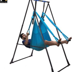 KT Air Yoga Equipment Set Includes: Blue Aerial Yoga Hammock and The Height-Adjustable Foldable Sturdy Durable KT Yoga Swing Stand Frame