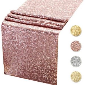 Acrabros Sequin Table Runners Rose Gold- 12 X 108 Inch Glitter Rose Gold Table Runner-Rose Gold Party Supplies Fabric Decorations for Holiday Wedding Birthday Baby Shower
