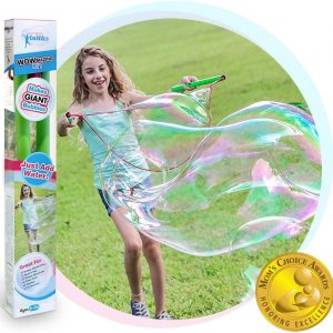 WOWMAZING Giant Bubble Wands Kit: (3-Piece Set) | Incl. Wand, Big Bubble Concentrate and Tips & Trick Booklet | Outdoor Toy for Kids, Boys, Girls | Bubbles Made in The USA (Kit)