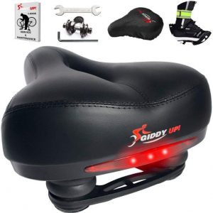 Giddy Up! Bike Seat – Most Comfortable Memory Foam Waterproof Bike Saddle, Universal Fit, Shock Absorbing Including Mounting Wrench – Allen Key – Reflective Band and Waterproof Protection Cover
