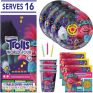 Trolls Theme Birthday Party Supplies – Serves 16 – Tablecover, Plates, Cups, Napkins, Candles