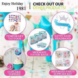 Mermaid Birthday Party Supplies Decorations Kit Favors- Serve 10 Guests- 122 Pcs, Birthday Packs Includes Flatwares, Tablecloth, Banner, Balloons, Gift for Girl’s Kids Under the Sea Party and Alice Baby Shower Decor