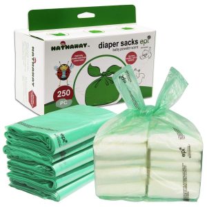 Baby Disposable Diaper Bags, 100% Biodegradable Diaper Sacks with Baby Powder Scent and Added Baking Soda to Absorb Odors ( 250 Count )