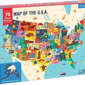 Mudpuppy Map of The United States of America Puzzle, 70 Pieces, 23”x16.5, Ideal for Kids Age 5+, Learn All 50 States by Name & Capital, Double-Sided Geography Puzzle with Pieces Shaped Like The State
