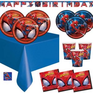 The Toy Express Spiderman Birthday Party Supplies Set (Deluxe – Serves 16)