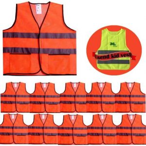 CIMC 10 Pack Safety Vests Orange Reflective High Visibility with Pockets, Hi Vis Vest with Sliver Strip,Bright Construction Vest for Working outdoor,Made from Breathable Neon Mesh (neon orange)
