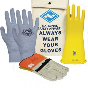 National Safety Apparel Class 2 Yellow Rubber Voltage Insulating Glove Premium Kit with FR Knit Glove and Leather Protectors, Max. Use Voltage 17,000V AC/ 25,500V DC (KITGC2Y09AG)