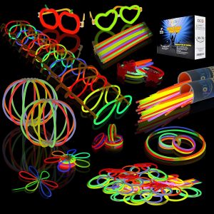 JOYIN Glow Sticks Bulk 200 8″ Glowsticks (Total 456 PCs 7 Colors); Bracelets Glow Necklaces Glow-in-The-Dark Light-up July 4th Christmas Halloween Party Supplies Pack, Football Party Supplies