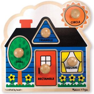 Melissa & Doug First Shapes Jumbo Knob Puzzle (Colorful Artwork, Extra-Thick Wooden Construction, 5 Pieces, 15.5″ H × 11.2″ W × 1.6″ L)