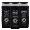 NIVEA Men DEEP Active Clean Body Wash – 8-hour Fresh Scent with Natural Charcoal – 16.9 fl. oz. Bottle (Pack of 3)