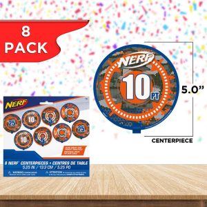 Unique Nerf Party Bundle | Beverage & Luncheon Napkins, Dinner & Dessert Plates, Bull’s Eye Decoration | Great for Interactive Sports Birthday Themed Parties