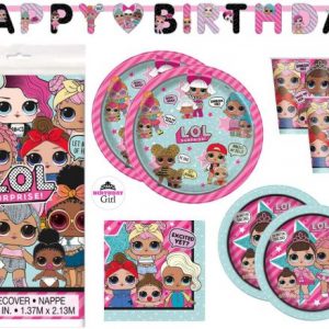 LOL Birthday Party Supplies Set – Dinner and Cake Plates, Cups, Napkins, Decorations (Deluxe with Banner – Serves 16)