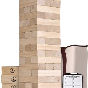 GoSports Giant Wooden Toppling Tower (Stacks to 5+ Feet) | Choose Between Natural, Brown Stain, Gray Stain or Stars and Stripes | Includes Bonus Rules with Gameboard | Made from Premium Pine