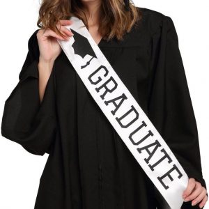 Graduate Sash – Graduation Sash – Graduation Party Supplies – White Unisex Satin Sash