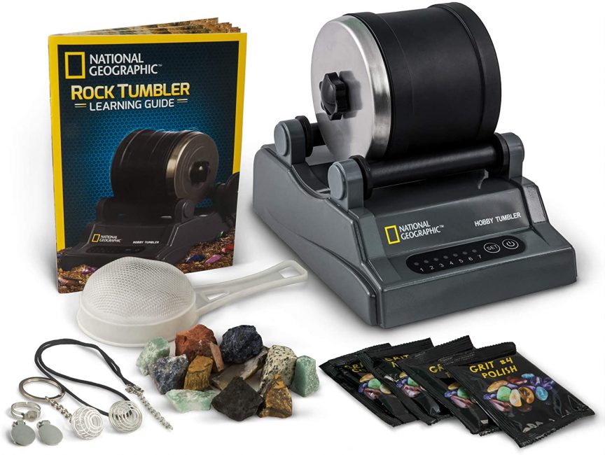 NATIONAL GEOGRAPHIC Hobby Rock Tumbler Kit – Includes Rough Gemstones, 4 Polishing Grits, Jewelry Fastenings and Detailed Learning Guide – Great STEM Science Kit for Mineralogy and Geology Enthusiasts