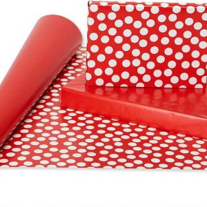 American Greetings Reversible Wrapping Paper Jumbo Roll, Red and White Polka Dots (1 Pack, 175 sq. ft.)