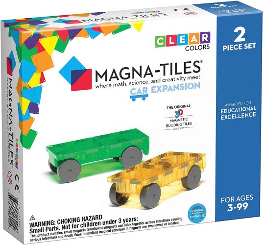 Magna-Tiles 2-Piece Car Expansion Set – The Original, Award-Winning Magnetic Building Tiles – Creativity and Educational – STEM Approved
