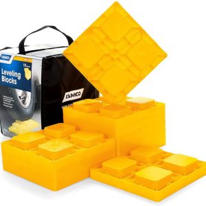 Camco Heavy Duty Leveling Blocks, Ideal For Leveling Single and Dual Wheels, Hydraulic Jacks, Tongue Jacks and Tandem Axles (10 pack) (44505) – Yellow