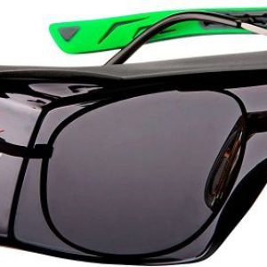 NoCry Tinted Over-Spec Safety Glasses – with Anti-Scratch Wraparound Lenses, Adjustable Arms, and UV400 Protection, Grey & Green Frames. ANSI Z87.1 & OSHA Certified